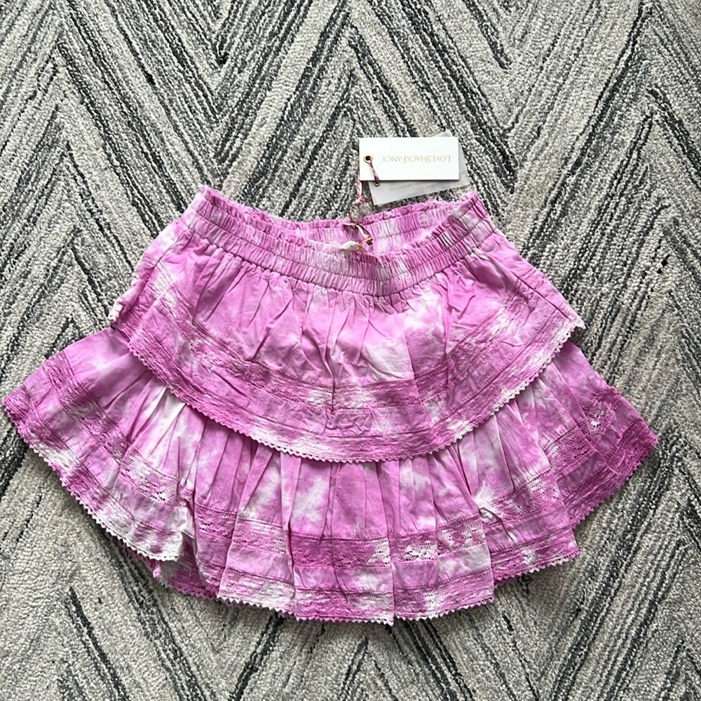 NWT LoveShackFancy Womens Pink & White Mini Skirt Size Medium